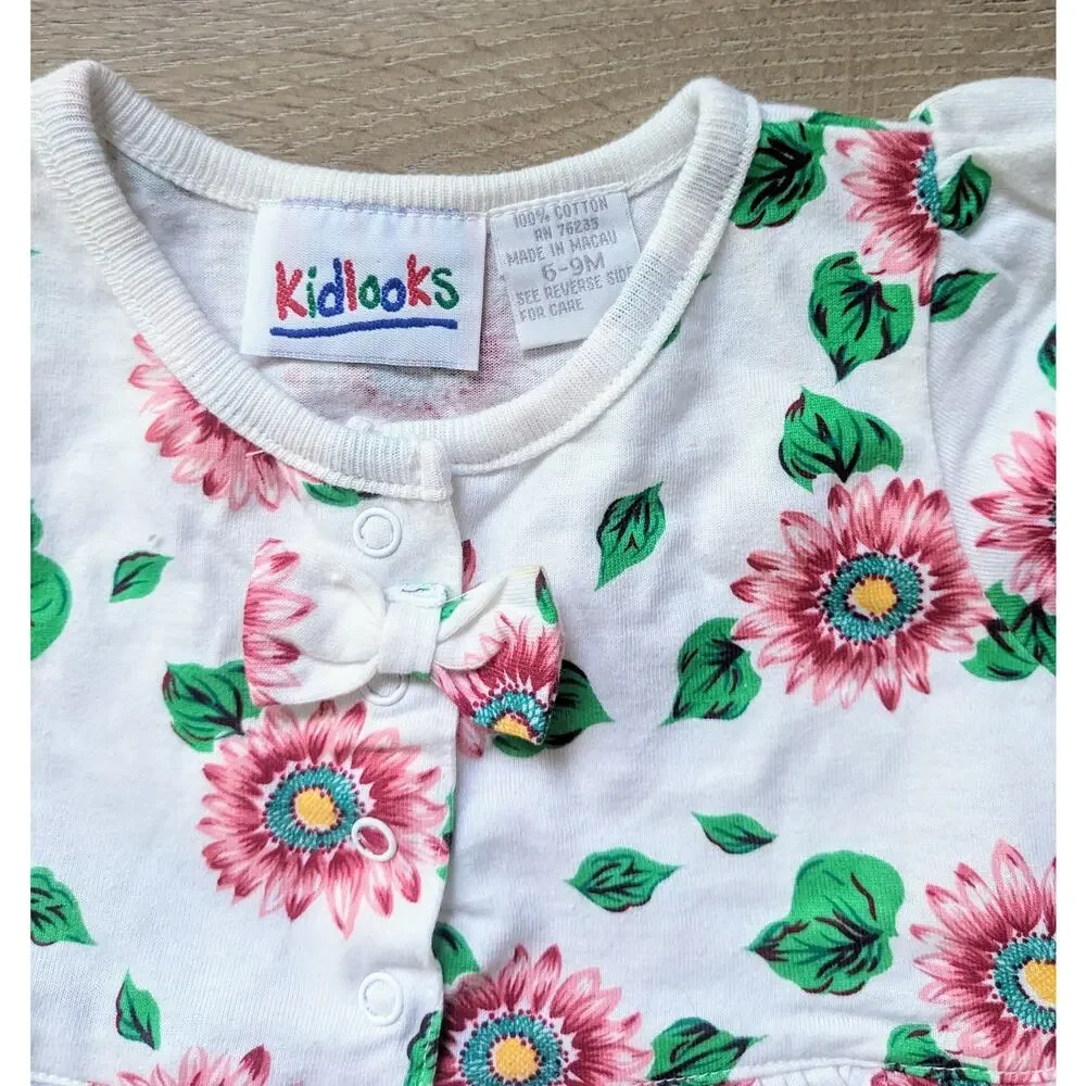 Kidlooks Girl's One Piece 6-9 Months Pink Daisy Floral Ruffled Short Sleeve